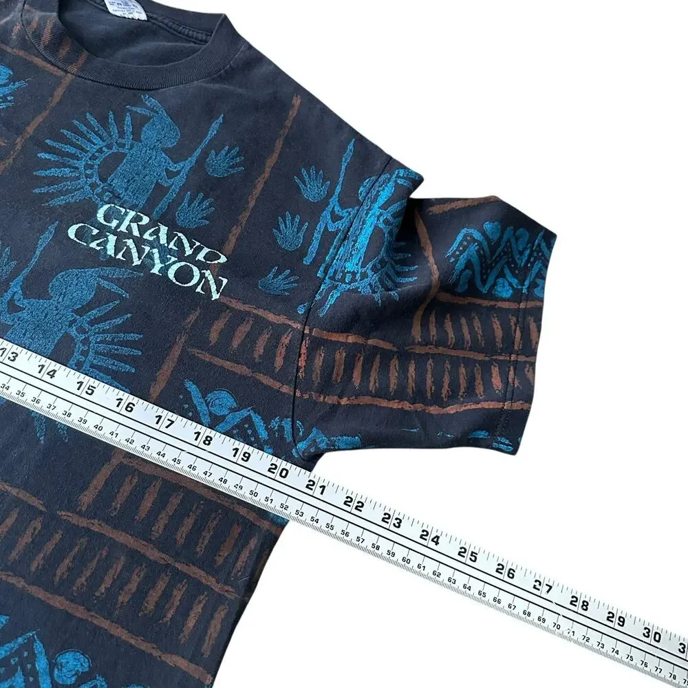 Vintage Grand Canyon T-Shirt Mens Large Black Aztec‎ AOP USA 90s Hieroglyphics